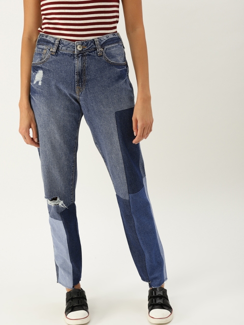 

United Colors of Benetton Women Blue Slim Fit Mid-Rise Slash Knee Jeans