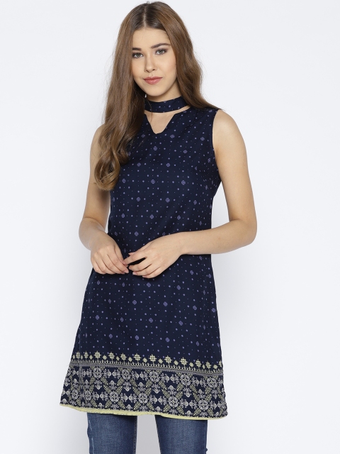 

People Navy Blue Printed Tunic