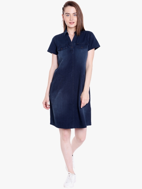 

SPYKAR Women Blue Solid A-Line Dress