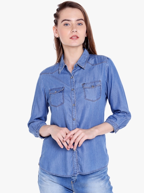 

SPYKAR Women Blue Regular Fit Solid Casual Shirt