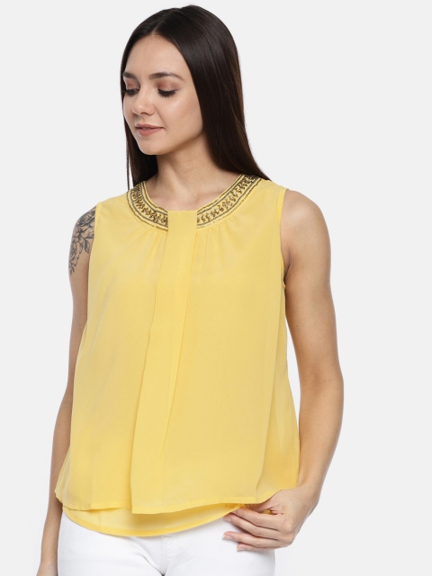

OPt Women Yellow Embellished Top