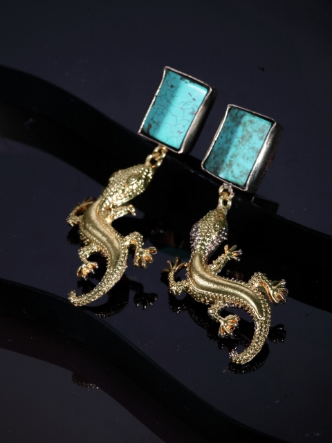 

DIVA WALK Gold-Toned & Blue Contemporary Handcrafted Drop Earrings
