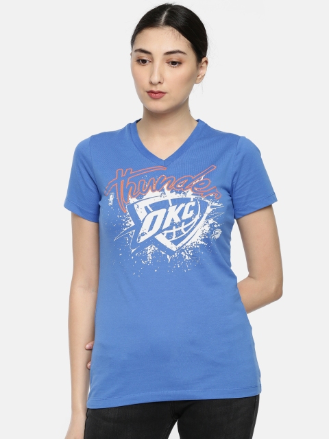 

NBA Women Blue Printed V-Neck T-shirt