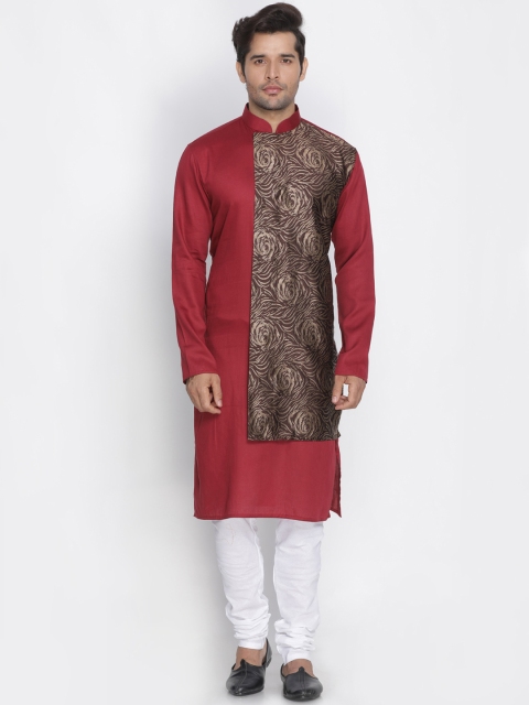 

VASTRAMAY Men Maroon & White Printed Kurta with Pyjamas