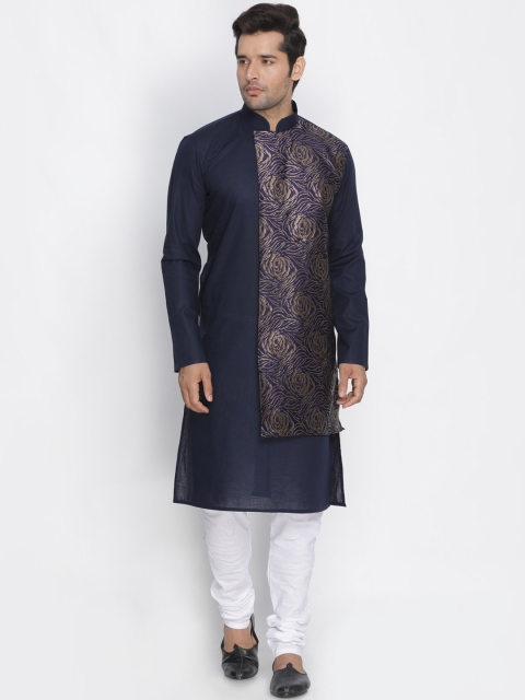 

VASTRAMAY Men Navy Blue & White Printed Kurta with Churidar