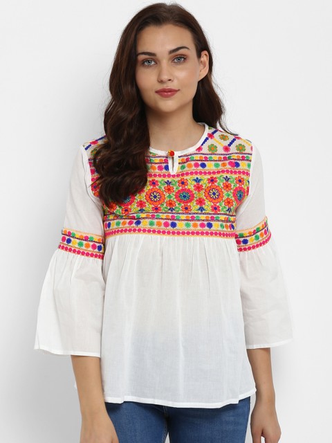 

Bhama Couture Women White Embroidered Empire Top