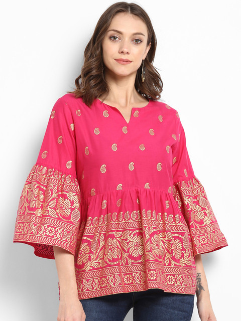 

Bhama Couture Women Pink Printed A-Line Top