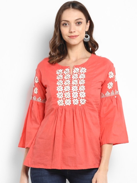 

Bhama Couture Women Peach-Coloured Embellished A-Line Top