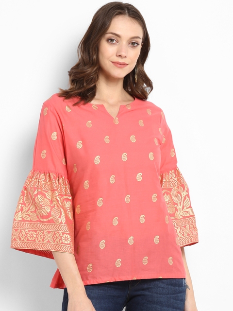 

Bhama Couture Women Peach-Coloured Printed Top