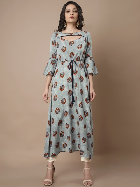 

INDYA Women Grey & Maroon Printed Anarkali Kurta