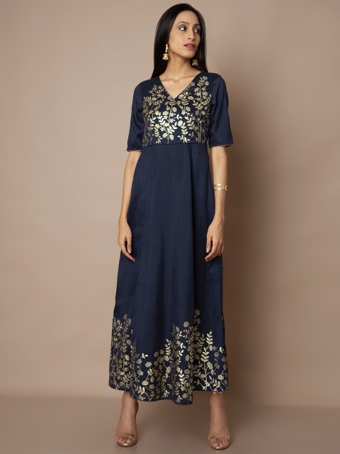 

INDYA Women Navy Blue Floral Printed Maxi Dress