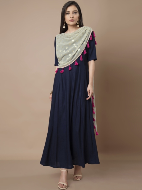 

INDYA Women Navy Blue Solid Maxi Dress