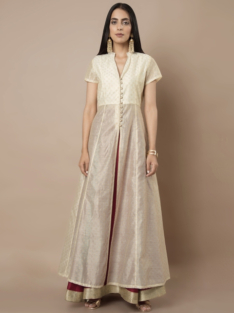 

INDYA Women White & Gold-Coloured Embellished Anarkali Kurta