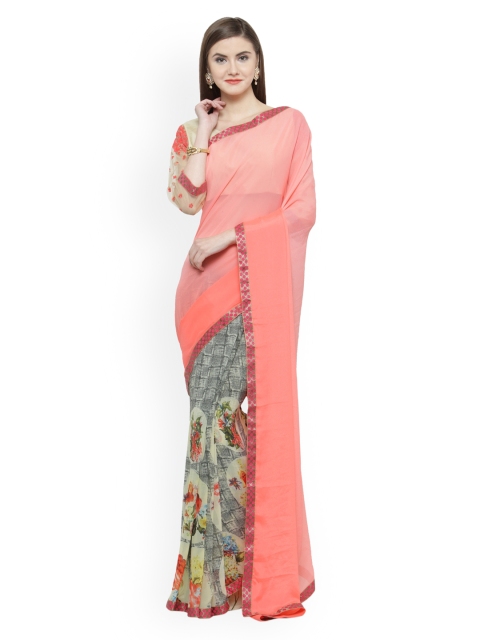 

Shaily Peach And Black Georgette Printed Half and Half Saree