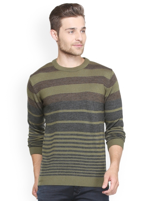 

Peter England Men Green & Brown Striped Pullover