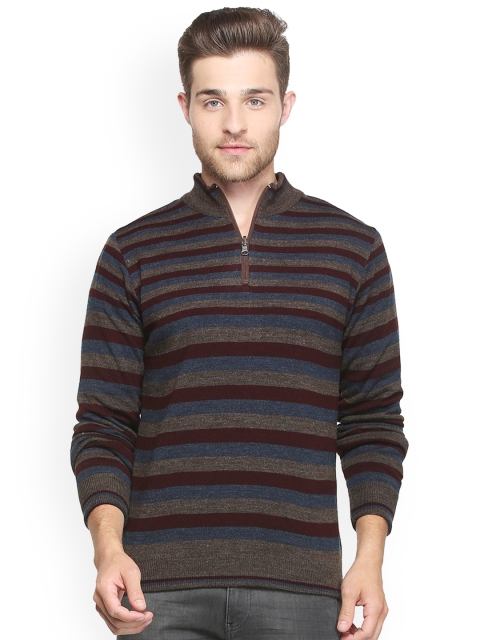 

Peter England Men Brown & Grey Striped Reversible Pullover