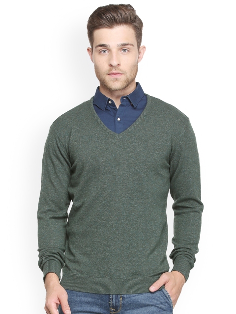 

Peter England Men Green Self Design Pullover