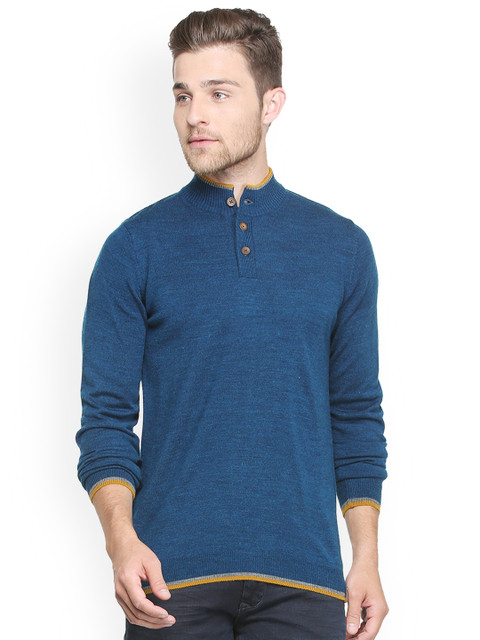 

Peter England Men Blue Self Design Pullover