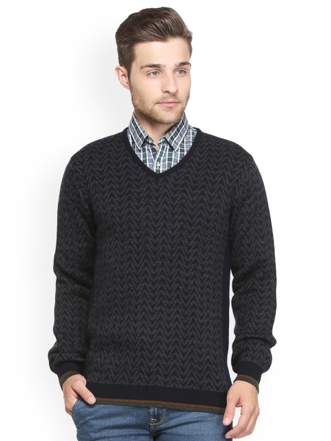

Peter England Men Navy Blue & Grey Solid Pullover