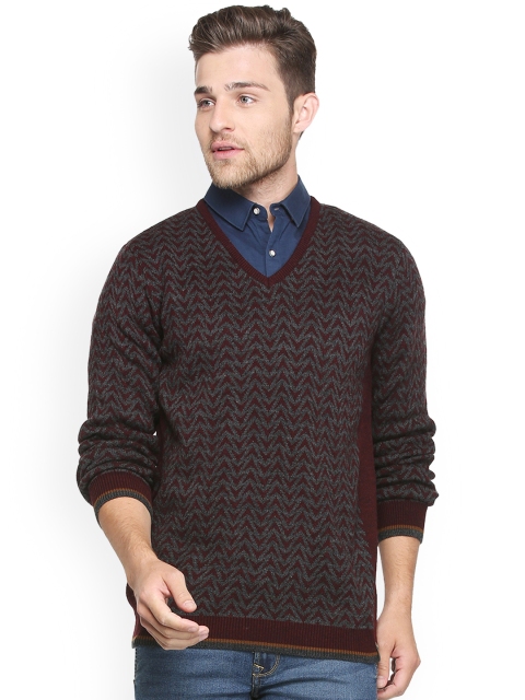 

Peter England Men Maroon & Grey Self Design Pullover