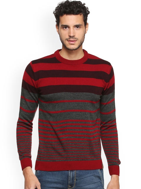 

Peter England Men Red & Grey Striped Pullover