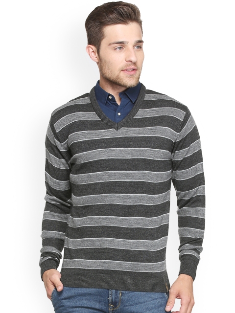 

Peter England Men Grey Striped Pullover