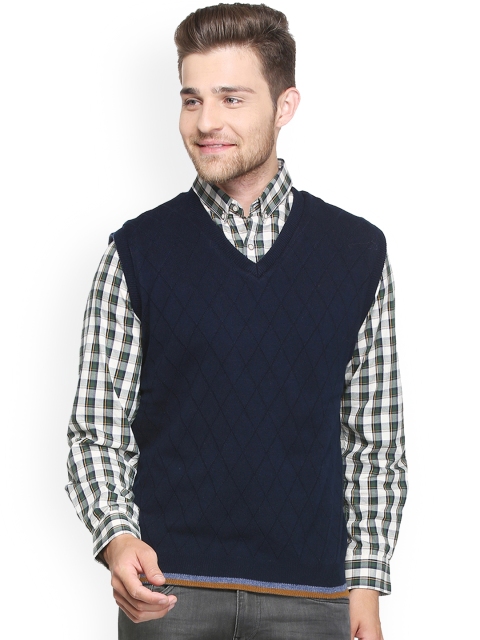 

Peter England Men Blue Self Design Reversible Sweater Vest