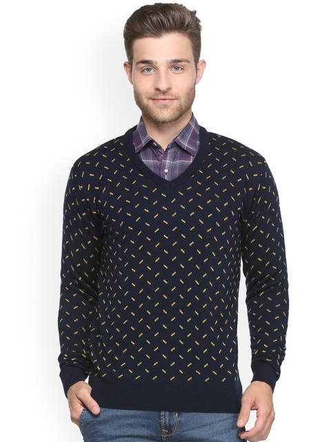 

Peter England Men Navy Blue Self Design Pullover