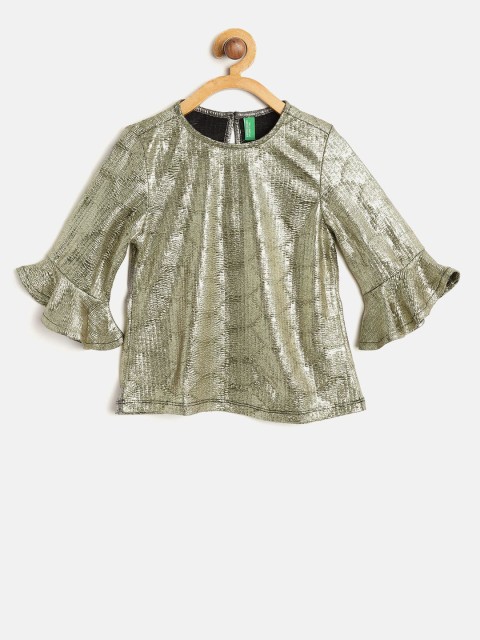 

United Colors of Benetton Girls Golden Self Design Top, Gold