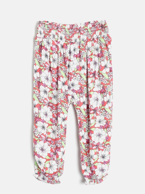 

United Colors of Benetton Girls White & Coral Red Floral Print Lounge Pants