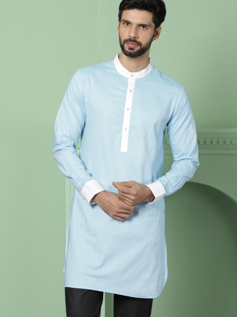 

House of Pataudi Men Blue Solid Straight Kurta