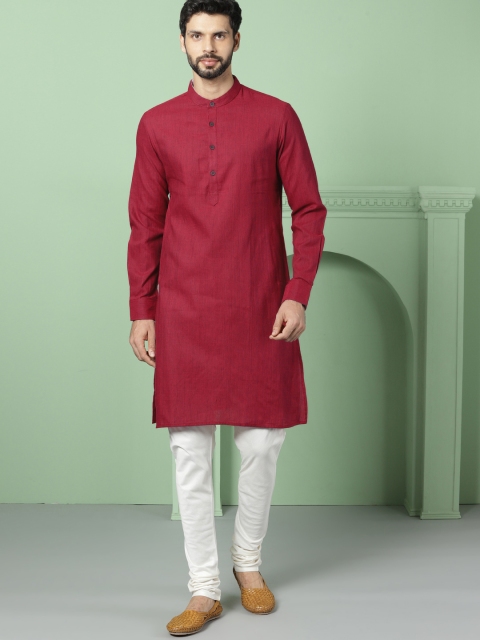 

House of Pataudi Men Red Solid Straight Kurta