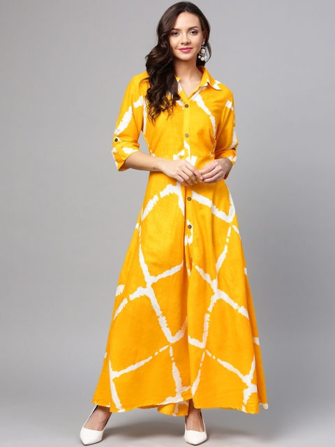 

ANAISA Women Yellow Checked Maxi Shirt Dress