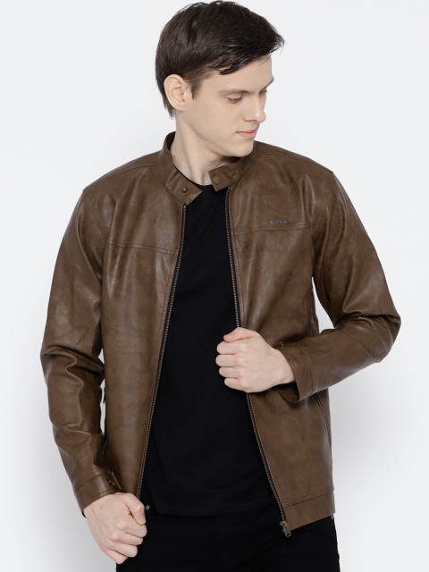 

JUMP USA Men Brown Solid Biker Jacket