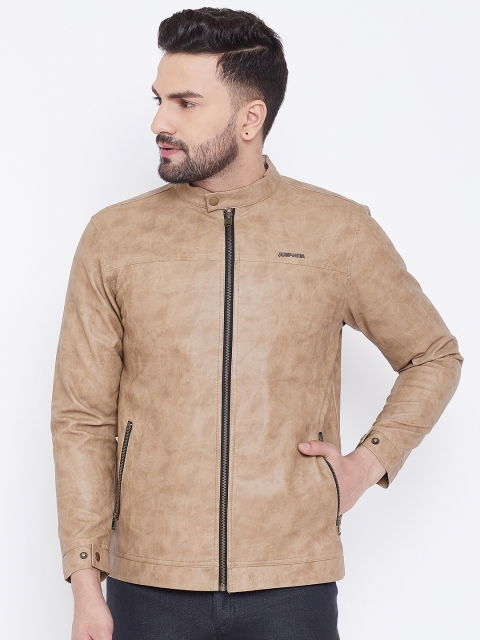

JUMP USA Men Khaki Solid Windcheater Biker Jacket