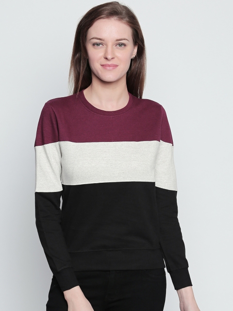 

The Dry State Women Maroon & Black Colourblocked Sweatshirt