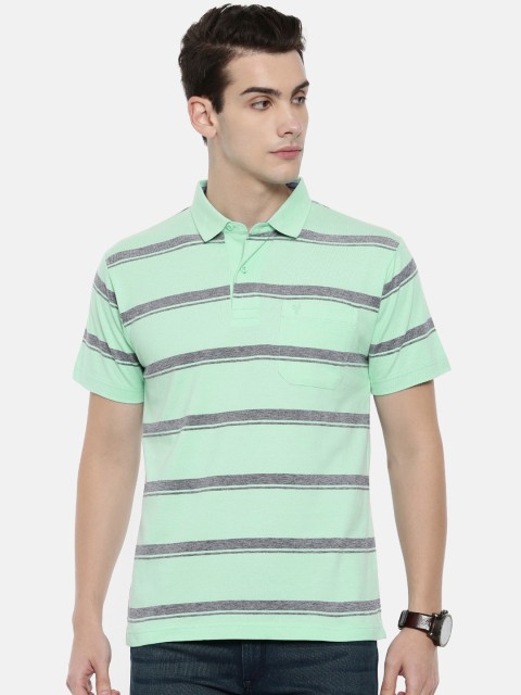 

Classic Polo Men Green Striped Polo Collar T-shirt