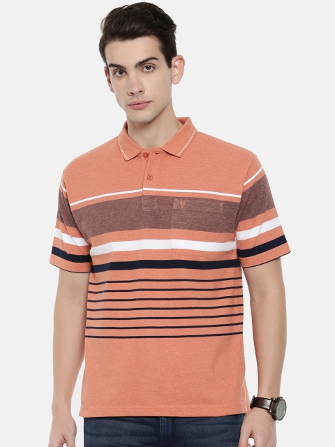 

Classic Polo Men Peach-Coloured Striped Polo Collar T-shirt
