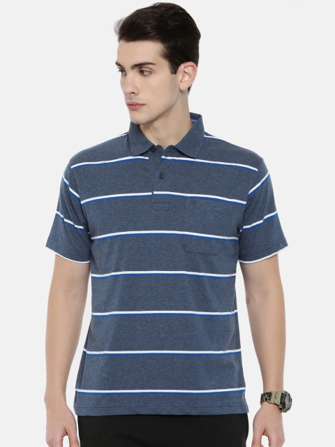 

Classic Polo Men Blue Striped Polo Collar T-shirt