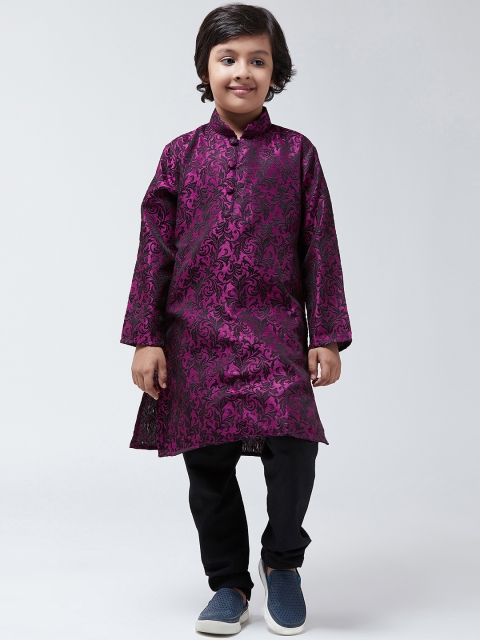

SOJANYA Boys Purple & Black Printed Kurta with Churidar