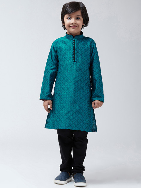 

SOJANYA Boys Blue & Black Self Design Kurta with Churidar