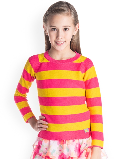 

Cherry Crumble Girls Pink & Mustard Striped Pullover
