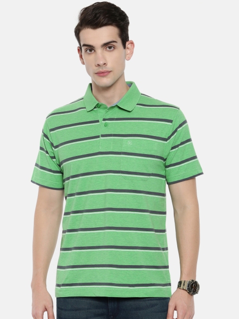

Classic Polo Men Green Striped Polo Collar T-shirt