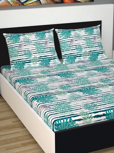 

Divine Casa Turquoise Blue & White Floral Flat 160 TC Cotton 1 Extra Large Bedsheet with 2 Pillow Covers