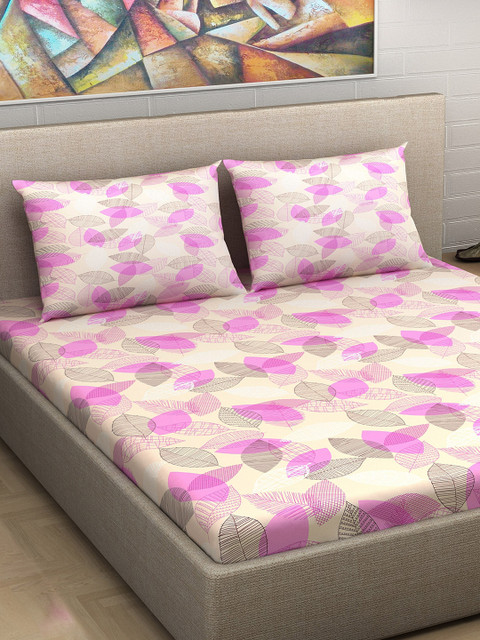 

Divine Casa Peach-Coloured & Pink Floral Flat 180 TC Cotton 1 Extra Large Bedsheet with 2 Pillow Covers