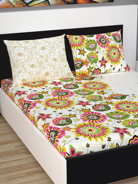 

Divine Casa Multicoloured Floral Flat 160 TC Cotton 1 Extra Large Bedsheet with 2 Pillow Covers, Multi