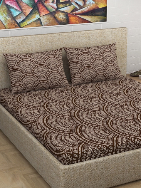 

Divine Casa Coffee Brown Floral Flat 180 TC Cotton 1 King Bedsheet with 2 Pillow Covers