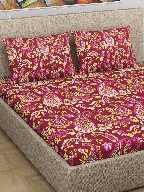 

Divine Casa Pink Floral Flat 180 TC Cotton 1 King Bedsheet with 2 Pillow Covers