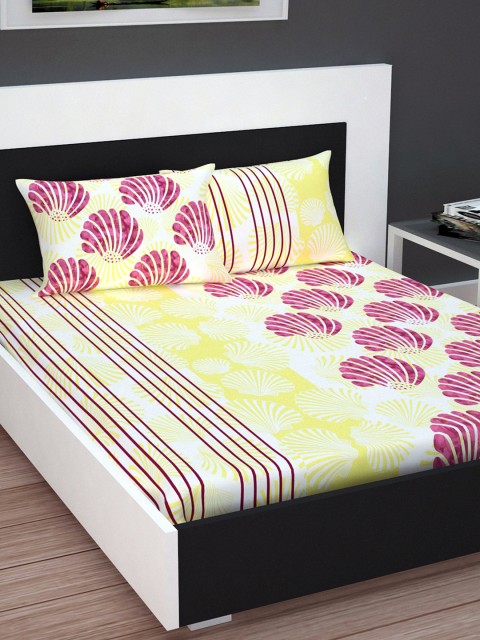 

Divine Casa Yellow & Pink Floral Flat 160 TC Cotton 1 Extra Large Bedsheet with 2 Pillow Covers