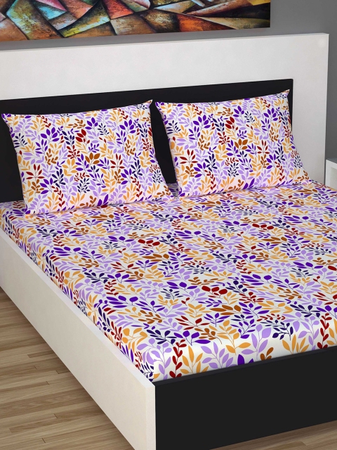 

Divine Casa Multicoloured Floral Flat 144 TC Cotton 1 Extra Large Bedsheet with 2 Pillow Covers, Multi